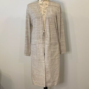Lafayette 148 NY linen longline topper cardigan duster tie front S